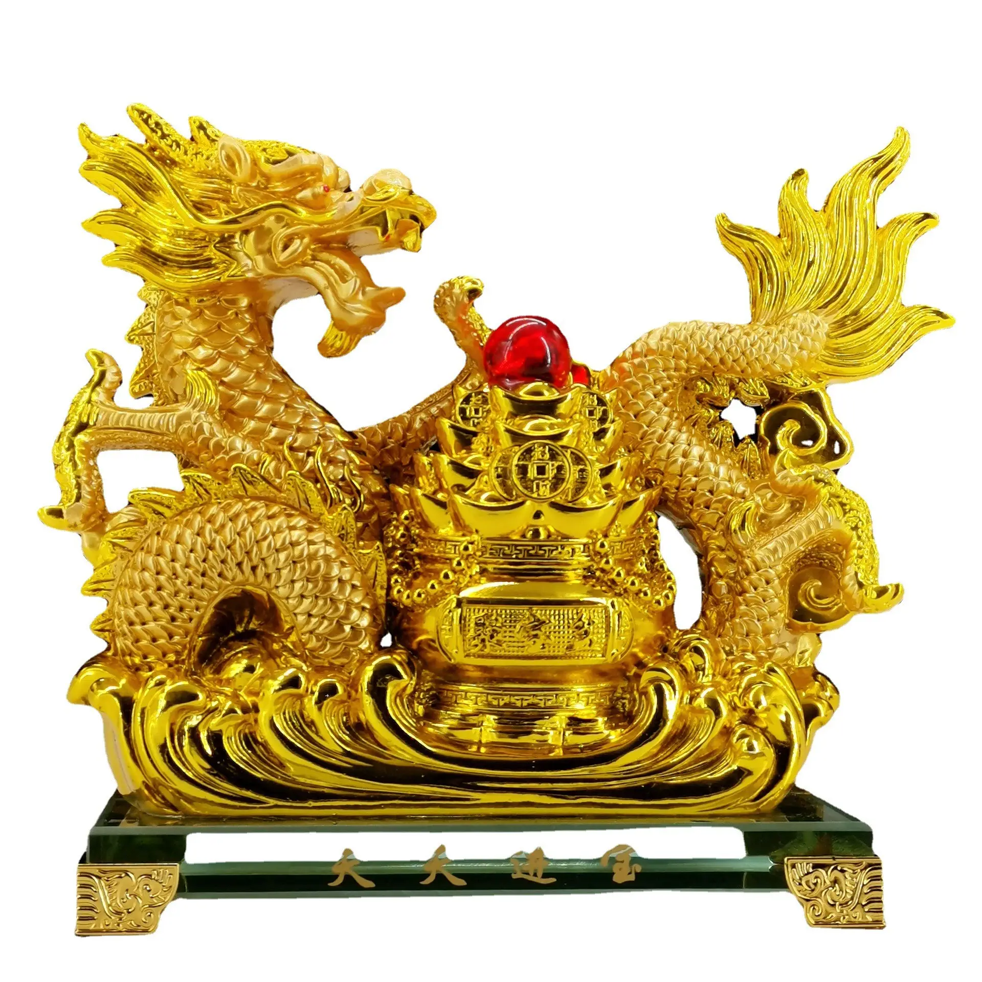 Golden Resin Dragon Figur Reise geschenke Chinesische Drachens kulptur Paar Feng Shui Artikel Desktop Home Decoration Dragon Figur