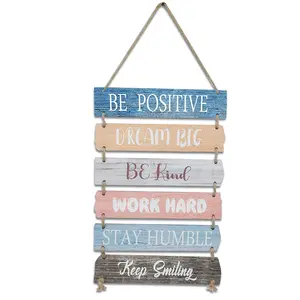 6 pcs Inspirational Quotes Plaque Motivational Life Motto Board Work Hard Keep Smiling Be Kind Wooden Wall Sign Home Decor