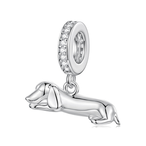 Colgante de Perro Salchicha Plateado con Incrustaciones de Cristal, Lindo Amuleto de Animal para Regalo de Joyería Unisex - Product Image 1