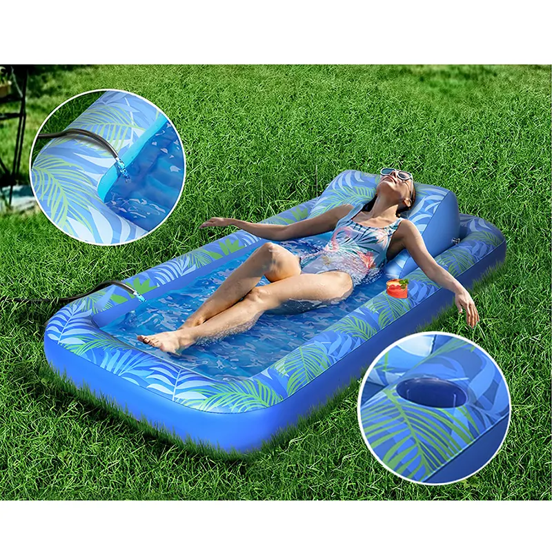 Inflatable Tanning Pool Lounger Float Sun Tan Tub Sunbathing Pool Lounge Floatie Toys Water Filled Tanning Bed Mat Pad for Adult