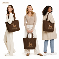 Sac fourre-tout en toile personnalisé avec logo brodé motif cerf, grand format, durable, en coton réutilisable, écologique, pour courses et yoga