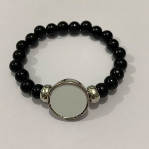 Blank Sublimation Beaded <strong>Bracelet</strong>, Black Glass <strong>Elastic</strong> Stretch Bangle , Customizable Photo Charm Jewelry Gift - Product Image 4