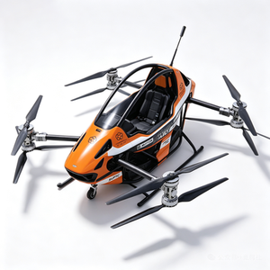 Taxi aérien léger en fibre de carbone orange, cabine ouverte, structure à aile rotative, équipement de vol à décollage vertical - Product Image 4