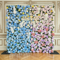MoKtong Latar Belakang Dinding Bunga Biru Muda 8ft X 8ft 5D dengan Mawar Sentuhan Asli dan Tanaman Hijau untuk Dekorasi Pesta Baby Shower dan Pengungkapan Jenis Kelamin Bayi.