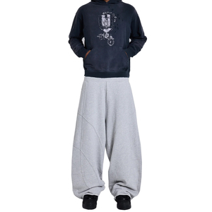 Custom Premium Heavy Sweats Blank Jogger Loose Wide Leg Barrel Track Pant Raw Hem Cotton French Terry Baggy Trousers With <b>Darts</b> - Product Image 3