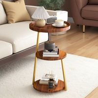 Table d'appoint ronde à trois niveaux pieds en métal doré Table d'extrémité supérieure en bois pour salon canapé de chevet Table d'appoint avec étagère de rangement