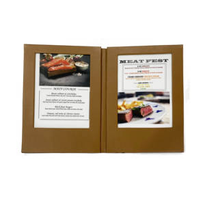 ป้ายเมนูเรืองแสงหนังเทียมสีน้ำตาลสำหรับร้านอาหาร 2 หน้า พร้อมฝาปิด แสดงผลแบบ LED สำหรับคลับ - Product Image 3