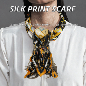 Écharpe carrée en satin de soie vintage pour femme SAWA, imprimée numériquement, motif léopard et pois, châle, foulard multifonctionnel, hijab d'été - Product Image 2