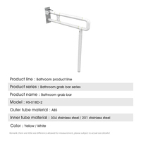 Barre d'appui relevable pour salle de bain avec particules antidérapantes en ABS / Support au sol et base renforcée en acier inoxydable / Main courante accessible