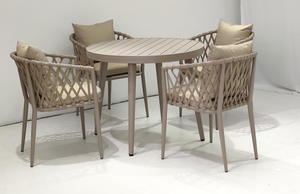 Set <span class=keywords><strong>da</strong></span> Pranzo <span class=keywords><strong>da</strong></span> <span class=keywords><strong>Giardino</strong></span> in Rattan Intrecciato a 5 Pezzi - Tavolo Rotondo con Sedie Imbottite - Product Image 4