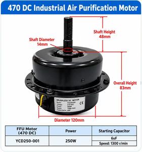 มอเตอร์ไร้แปรงถ่าน FFU470 DC ขนาด 140 มม. แบบติดตั้งบนฐาน พร้อมฝาครอบใบพัดชุบสังกะสี ตัวควบคุมประสิทธิภาพ IE4 กำลังไฟ 250 วัตต์ - Product Image 3