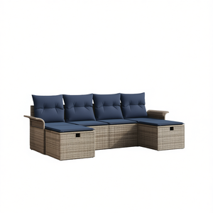Ensemble de canapés de jardin en polyrotin 6 places avec coussins, mobilier d'extérieur, style contemporain, structure en osier - Product Image 1