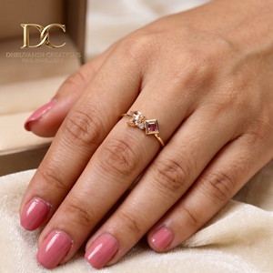 Nouvelle bague de luxe en or massif 14 carats avec diamant de laboratoire, morganite et saphir Padparadscha, bijoux de mariage pour femmes - Product Image 1