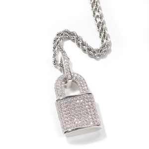 Bling Diamond Cubic ZIRCON Lock <span class=keywords><strong>Collar</strong></span> 18K Gold <span class=keywords><strong>Candado</strong></span> Colgante Collares <span class=keywords><strong>Cadena</strong></span> de acero inoxidable Moda para Mujeres Hombres - Product Image 1
