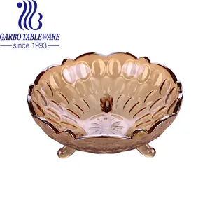 Tazón de cristal de fruta Chapado en iones, color ámbar, Decoración de mesa, vidrio de diseño de lujo de 9 pulgadas, para el mercado de la India e Indonesia