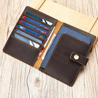 Portefeuille vintage en cuir véritable Crazy Horse, fin et mince, avec blocage RFID, porte-passeport multifonctionnel, porte-cartes de voyage