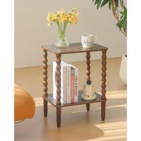 Ensemble de deux tables d'appoint carrées noires avec pieds en spirale et étagère inférieure pour le rangement et la décoration du salon et de la chambre