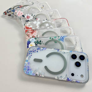 Coque de téléphone transparente avec aimant à fleurs mates pour iPhone 17 16 15 14 13 12 11 Pro Max, compatible avec la charge sans fil, antichoc - Product Image 2