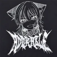 T-shirt à manches courtes et col rond noir, tendance, sportif, avec images de dessins animés, chaîne en métal, grande taille
