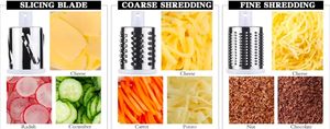 Round Mandoline Slicer Nuts Grinder Rotary Cheese Grater With 3 Stainless Steel Drum Blades - Product Image 5