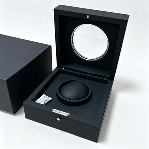 Luxury <b>Black</b> Round <b>Watch</b> Box With Snap Closure Faux Leather Interior Dustproof Packaging Custom Logo Square Case - Product Image 4