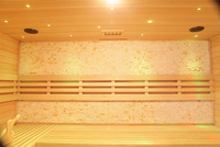 Banc en forme de L double, intérieur, 7 couleurs de lumière, sauna à vapeur en bois de luxe avec pierres