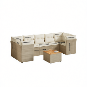 Conjunto de Sofá de Jardín de Ratán Beige con Fundas Extraíbles, Muebles de Exterior de 6 Plazas, Diseño Contemporáneo - Product Image 1
