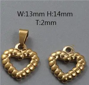 Venta al por mayor de moda de acero inoxidable 18K chapado en oro colgantes textura corazón encantos para la fabricación de joyas