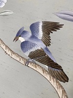 Papiers peints de luxe en soie véritable, broderie partielle d'oiseaux pour décoration intérieure