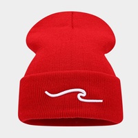 Gorro de Punto con Bordado 3D de Ondas, Unisex, Moderno, Cálido, para Otoño e Invierno, Versátil, de Tela Común