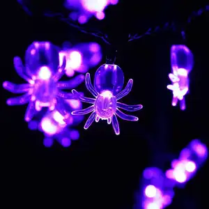 Dekorasi LED tahan air 1.5m 10leds tenaga surya ungu Halloween menyala laba-laba