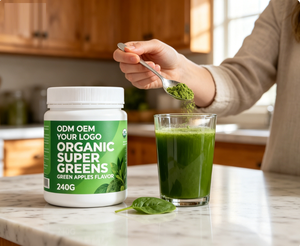 Poudre de super-aliments verts biologiques OEM avec probiotiques, enzymes, vitamines pour la détoxification et la digestion - Product Image 4