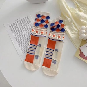 Summer Women Mid Calf High Tube Lace Mesh <b>Socks</b> Breathable Thin Glass Silk Crystal <b>Sock</b> - Product Image 2