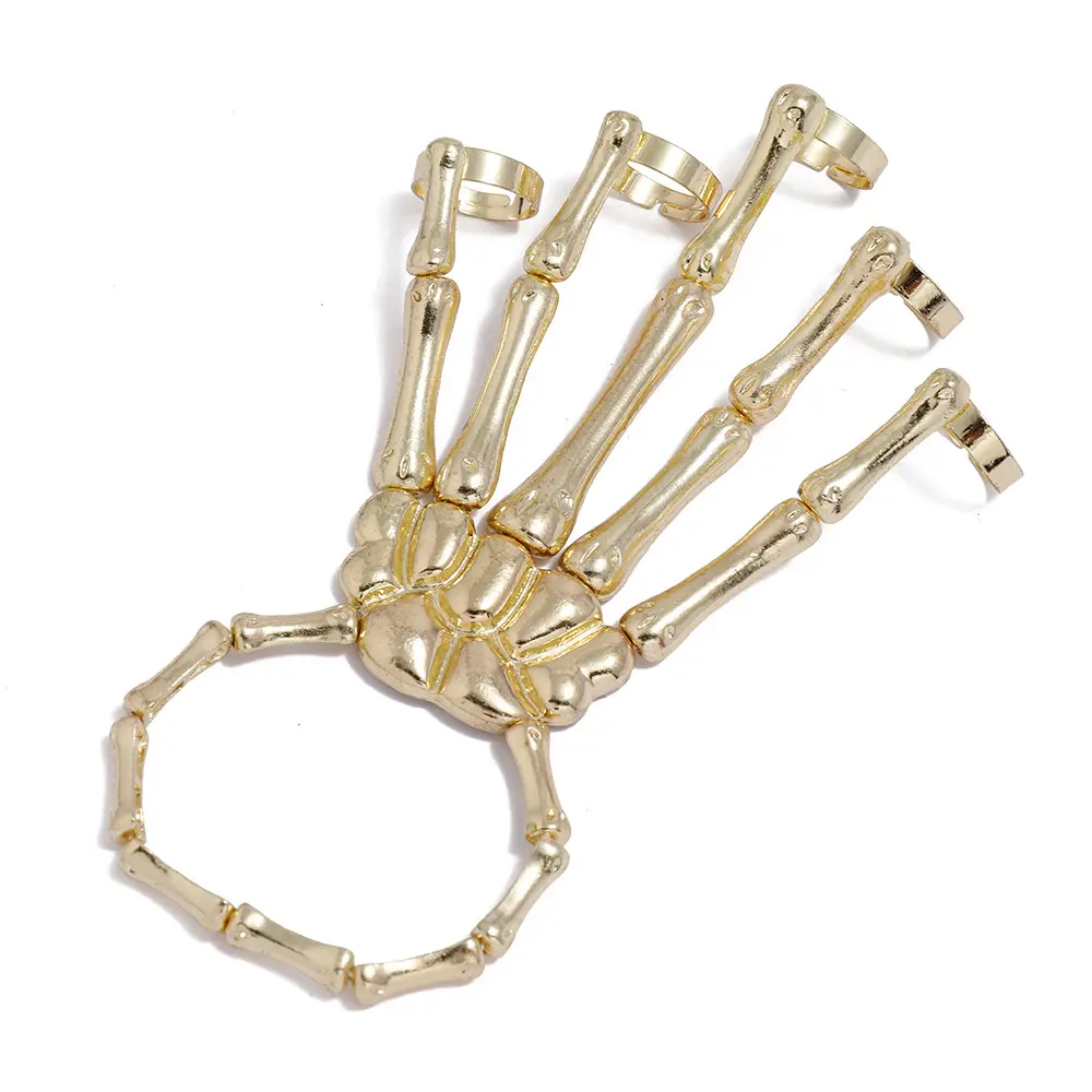 Готический Хэллоуин Череп Скелет металлические пальцы рук костный браслет с регулируемым кольцом браслет ручной работы Панк ювелирные изделия