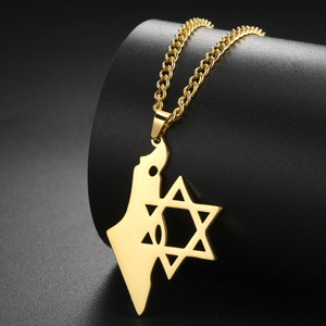 Joyería Judaica Personalizada, Collar <span class=keywords><strong>Personalizado</strong></span> de Acero Inoxidable, Ahuecado, Símbolo Judío, Estrella de David, <span class=keywords><strong>Mapa</strong></span> de Israel - Product Image 1