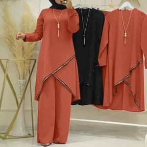 All'ingrosso abbigliamento Islam arabo 2 pezzi da donna Muslim Abaya Set Top e pantaloni islamico girocollo - Product Image 2