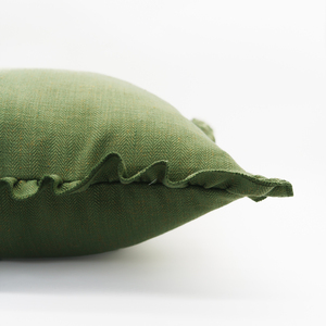20*20 Inch Olive Green Ruffle Edge Pillowcase Linen Blend Decorative <strong>Throw</strong> Covers for Couch Bed - Product Image 2