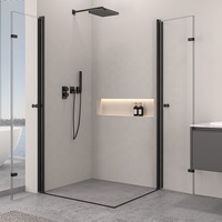 Porte pliante de cabine de douche d'angle de salle de bain en profilé d'aluminium noir mat avec verre transparent de 8mm