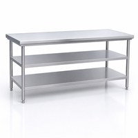 Table de préparation commerciale robuste à trois niveaux en acier inoxydable 304, sur pieds, pour restaurant, hôtel, cuisine, avec étagères