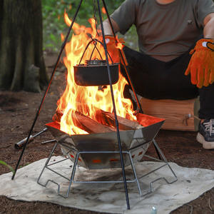 Portable Foldable Camping Stove Stainless Steel Hexagonal <b>Fire</b> <b>Pit</b> With Hanging Pot Stand For Outdoor Cooking And Picnic - Product Image 1