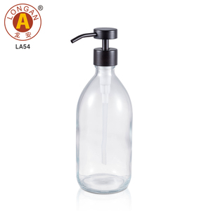 500ml Amber & helder glazen lotionfles met zwarte pomp, ronde vorm, zeepdispenser voor huidverzorging en shampoo - Product Image 3