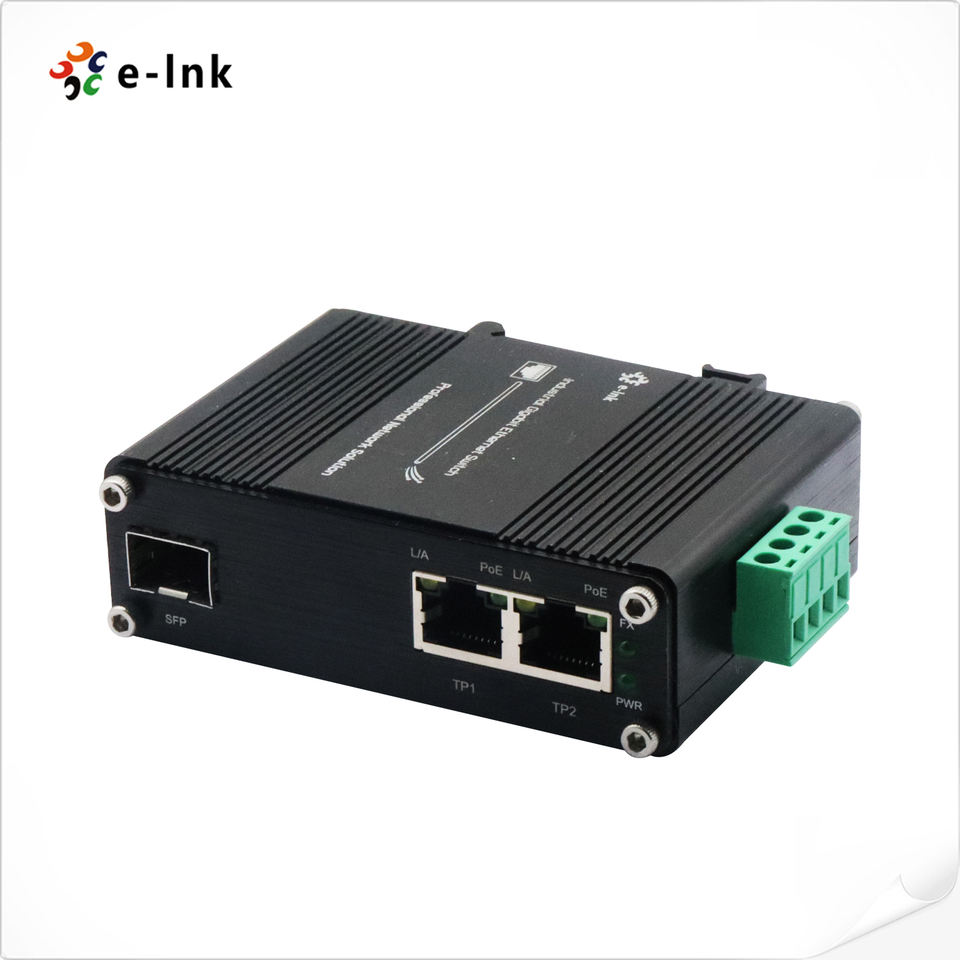 Mini Industrial 1-Port 100/1000X SFP to 2-Port 10/100/1000T 60W PoE++ Media Converter