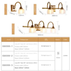 Lámparas de pared de <span class=keywords><strong>espejo</strong></span> de cobre de vidrio de lujo, armario de baño con luz LED, Bombilla reemplazable, 3 faros <span class=keywords><strong>para</strong></span> la decoración del baño del hogar - Product Image 5