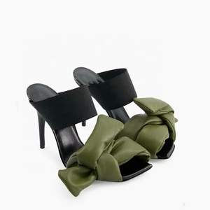 Women's Puffy Knotted Straps Sandals High Heels Stiletto Dress Mules Party Stretch Band on Slippers <b>Shoes</b> - Product Image 4