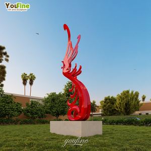 야외 핫 세일 레드 스테인레스 스틸 동물 피닉스 새 조각 동상 - Product Image 3
