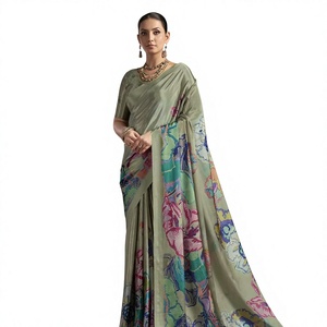RN Elegant Digital Printed Silk <b>Saree</b> with Floral Design <b>for</b> <b>Women</b> Wedding Party Wear India Pakistan Style Quick Dry All Seasons - Product Image 1
