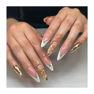 Luxus Mandel-Design 3D Großhandel falsche Nägel handgefertigt Acryl wiederholbare Mädchen-Falschnägel 24-Stück vollverkleidung Nagelpresse - Product Image 1
