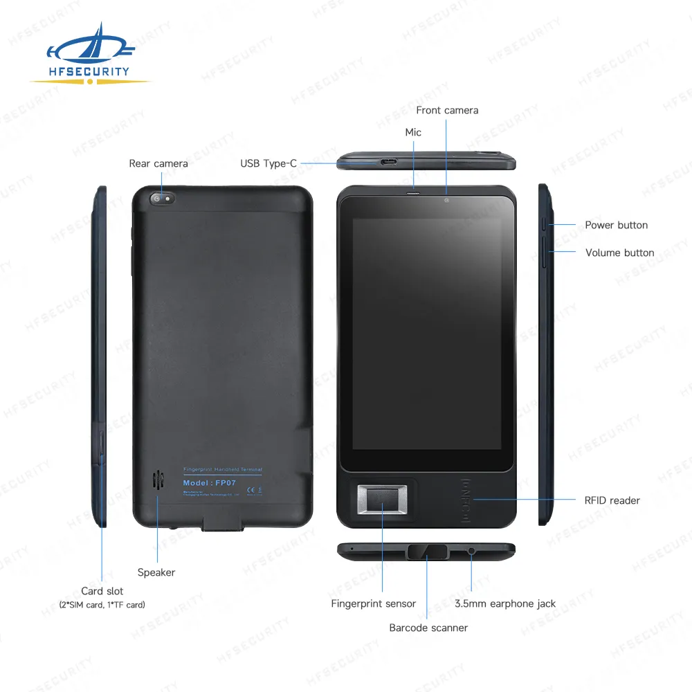 HFSecurity FP07 mesin kartu Punch biometrik waktu kehadiran mesin perekam Waktu Industrial Tablet sidik jari deteksi waktu kehadiran wajah