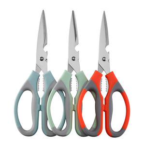 Tijeras de cocina de acero inoxidable con cabeza recta de 4 pulgadas para uso doméstico, naranja, azul, verde - Product Image 1