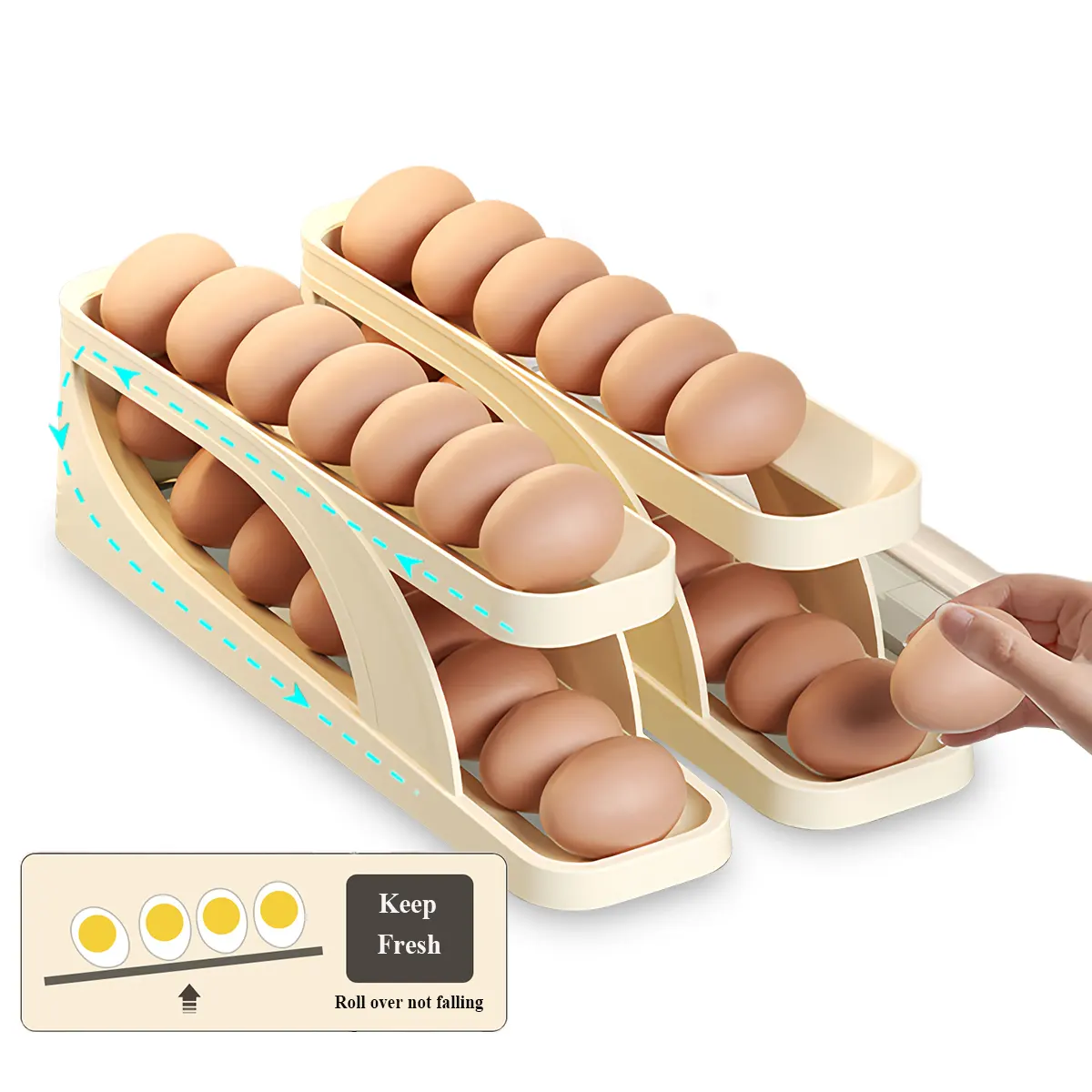 냉장고 서랍 이중 열 자동 계란 보관 홀더 15 72 그리드 계란 터닝 주최자 트레이